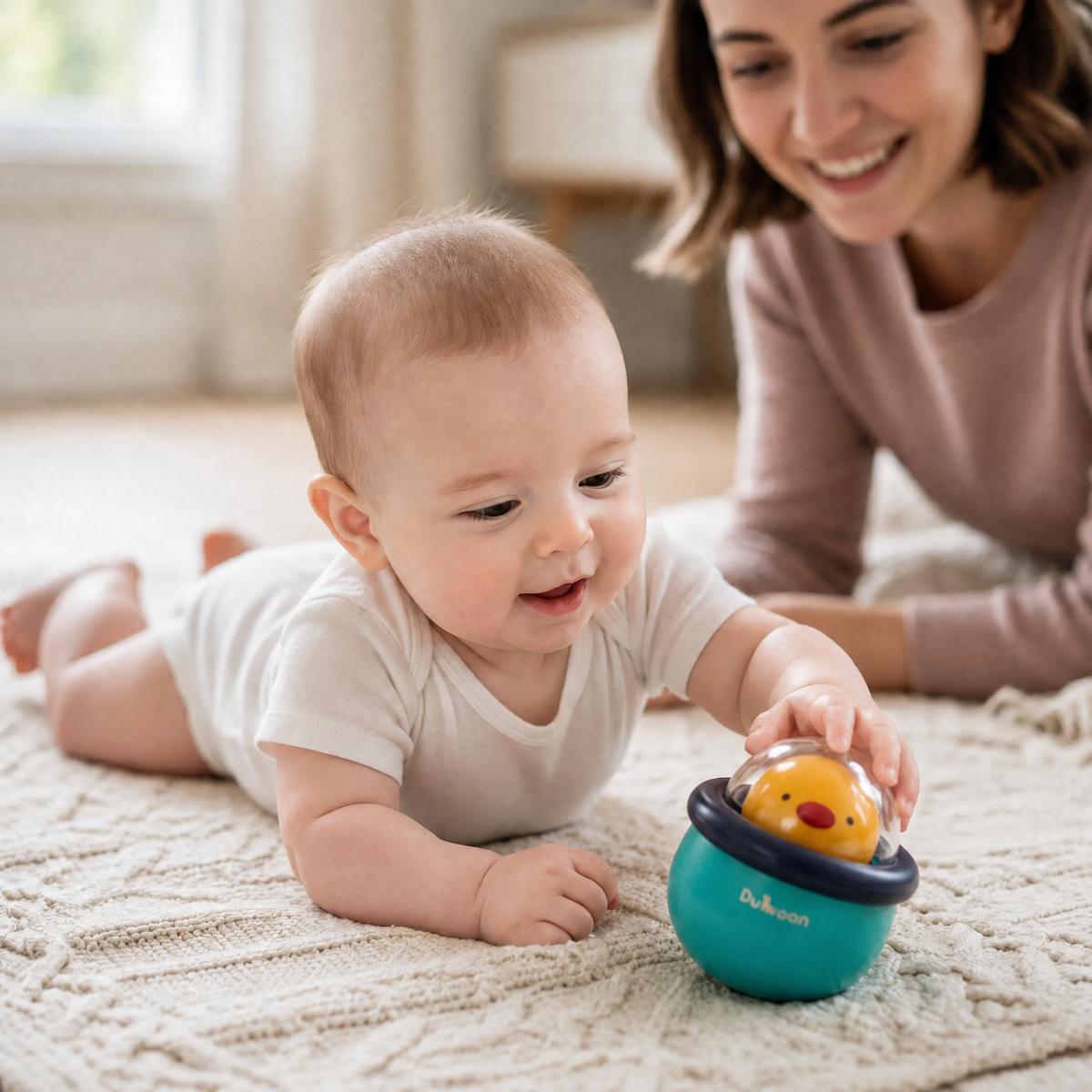 Baby touching wobble toy
