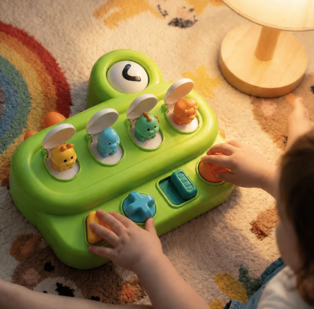Toddler Playing Dinosaurs Pop-Up Toys with the and Exploring the Letters 