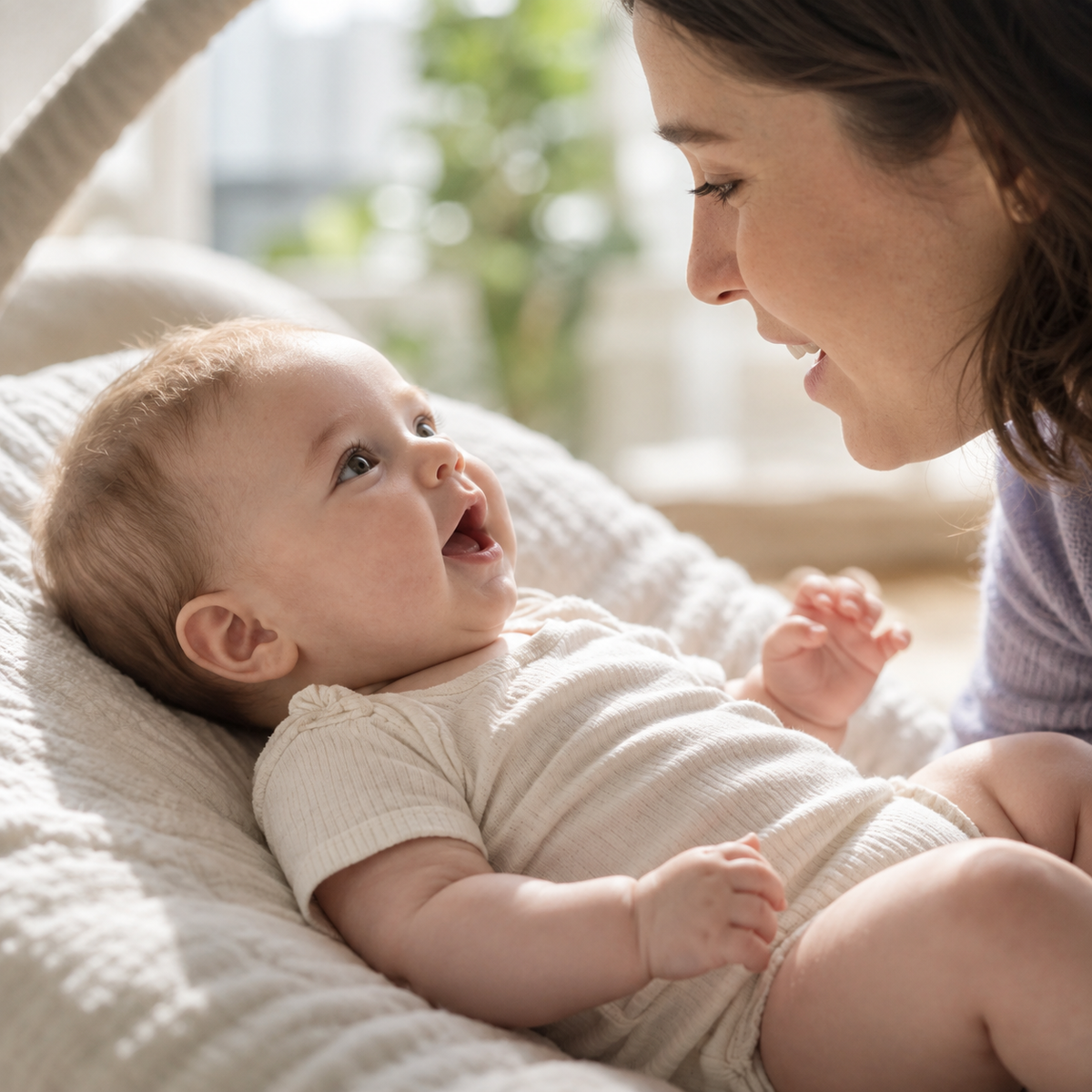 Baby making sounds while interacting with a parent