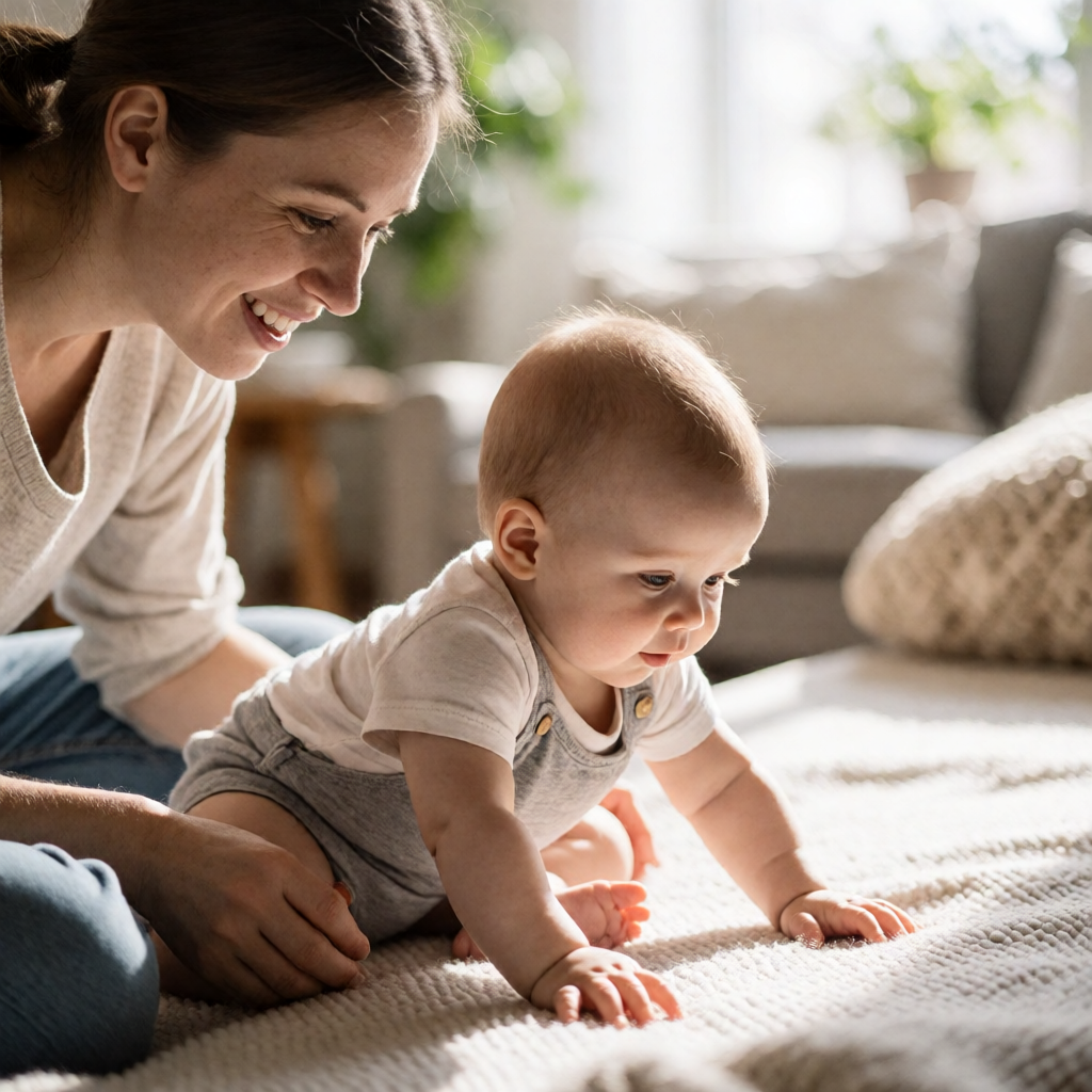Baby exploring movement on the floor