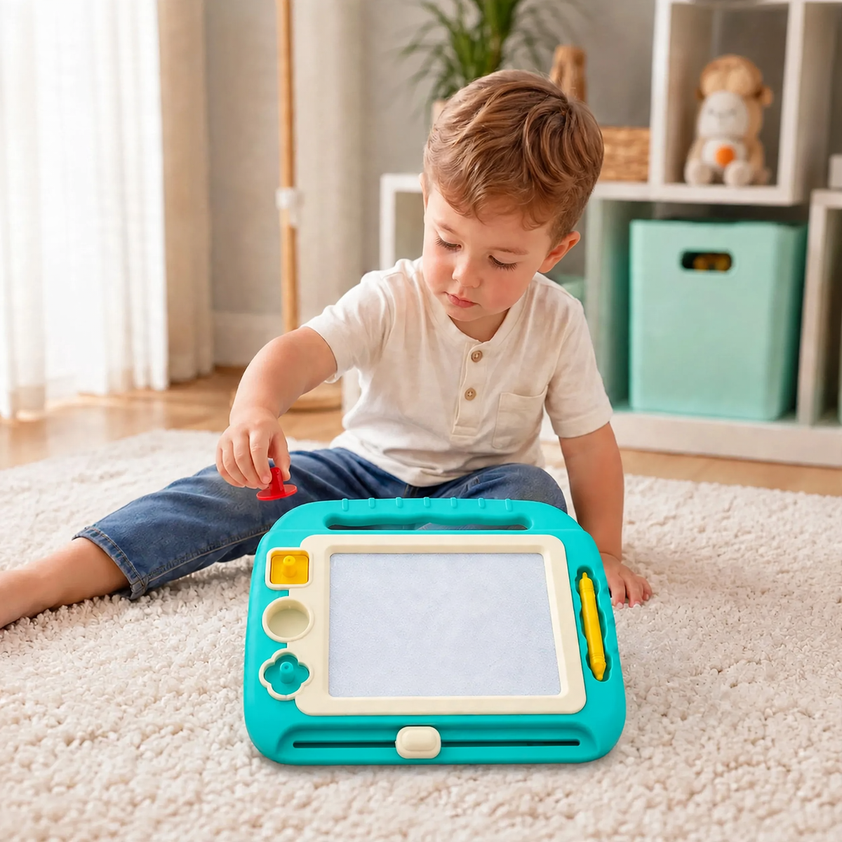 Magnetic Drawing Board Toddler Playing with Stamps