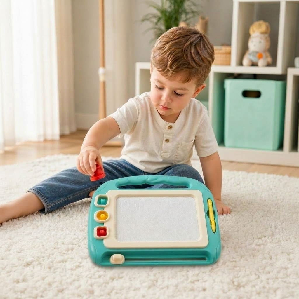 Magnetic Drawing Board Toddler Playing with Stamps