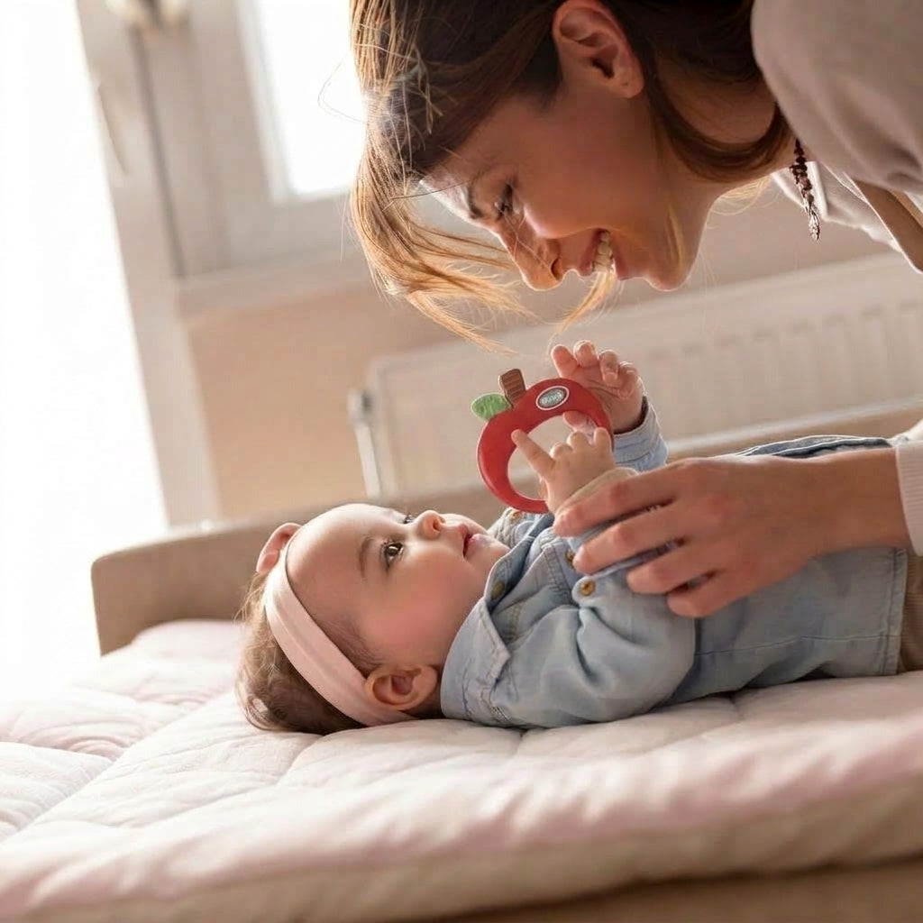 Baby grasping apple-shaped toy