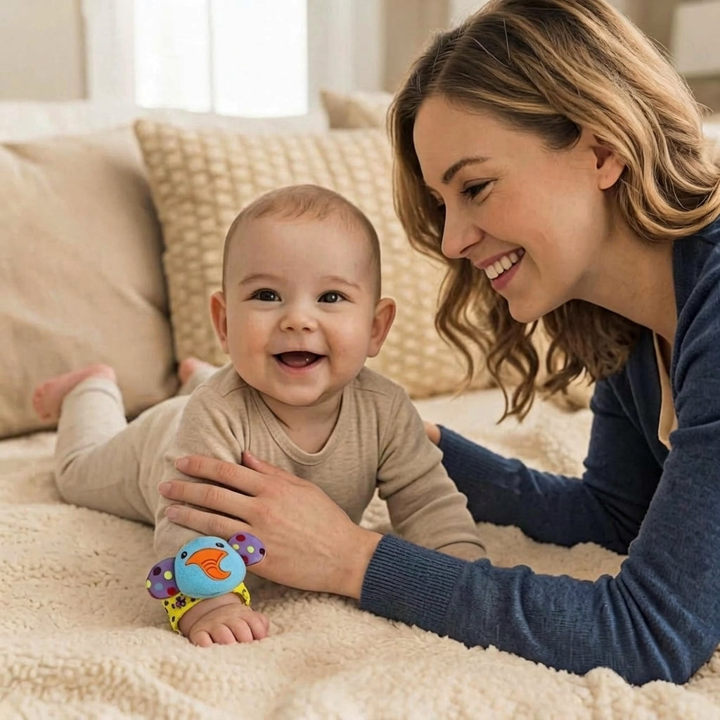 Baby wearing rattle wrist